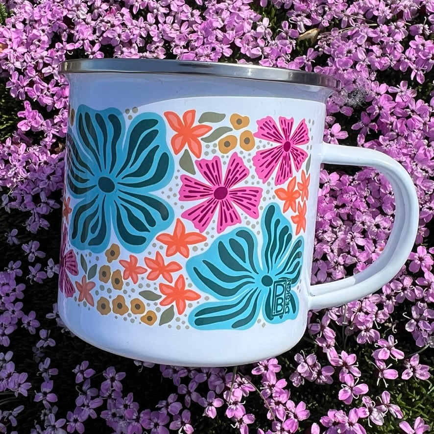 Wildflower Enamel Mug - Blue & Pink