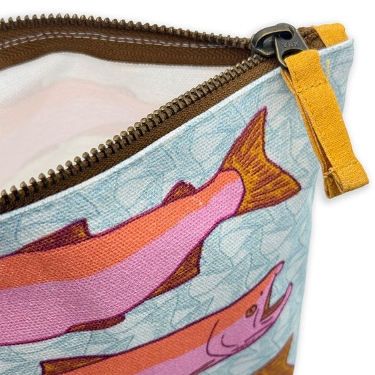 Salmon - Blue & Pink - Gusseted Zipper Pouch