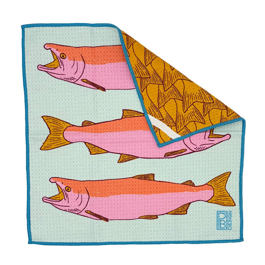 Salmon Microfiber Washcloth - Blue & Pink