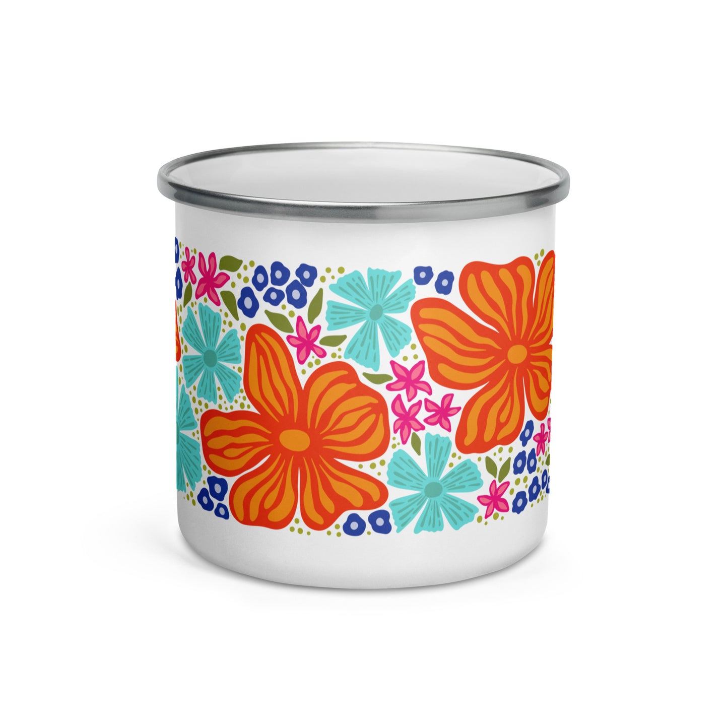 Wildflower Enamel Mug - Orange, Turquoise, Pink