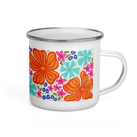 Wildflower Enamel Mug - Orange, Turquoise, Pink