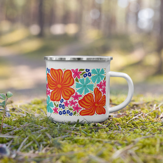 Wildflower Enamel Mug - Orange, Turquoise, Pink