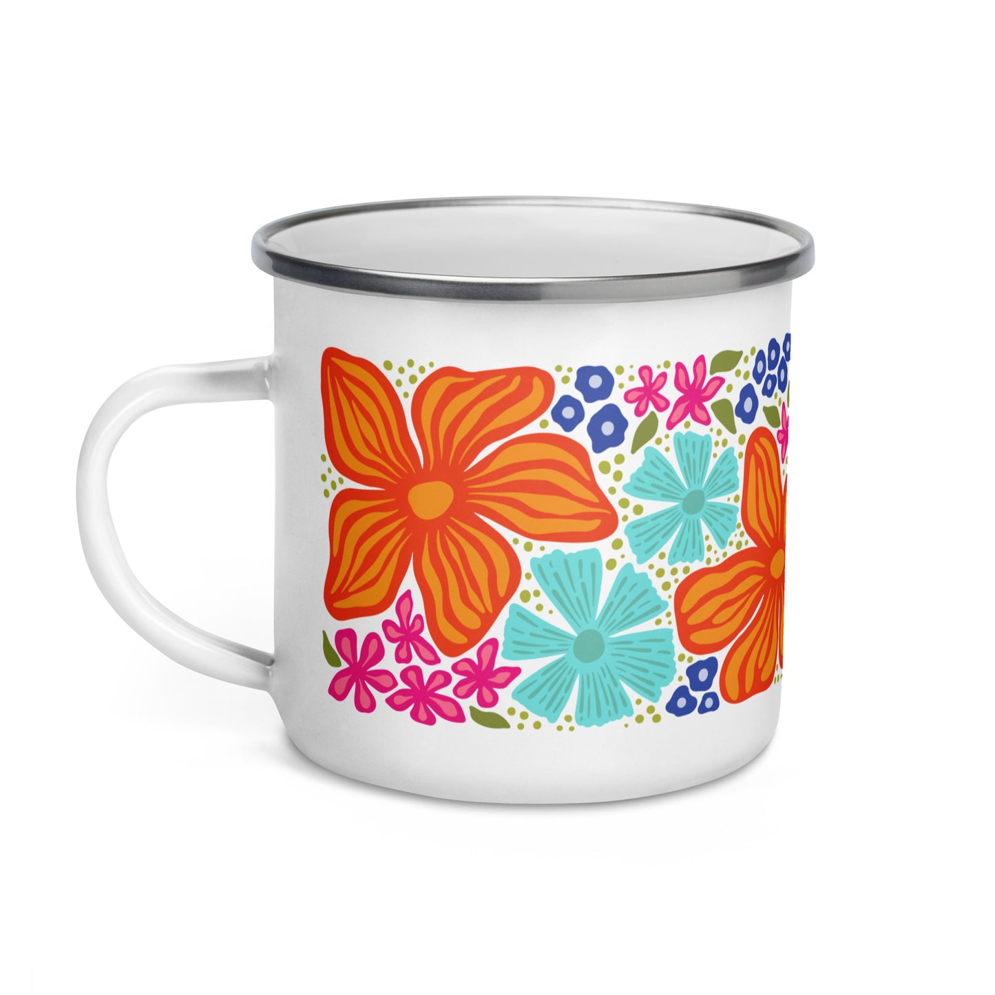 Wildflower Enamel Mug - Orange, Turquoise, Pink