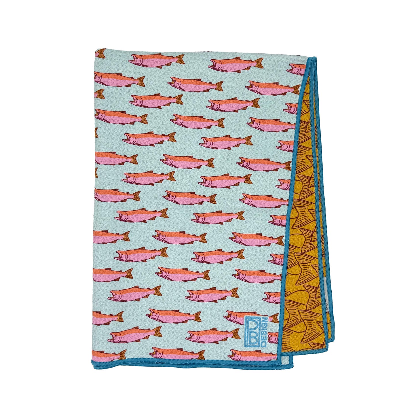 Salmon Tea Towel - Blue & Pink