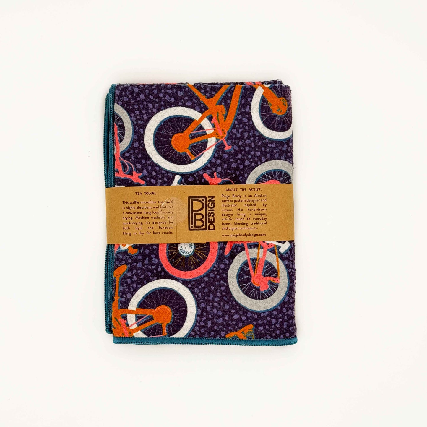 Mountain Bike Tea Towel - Navy Blue, Pink, & Burnt Orange
