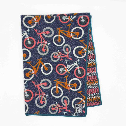 Mountain Bike Tea Towel - Navy Blue, Pink, & Burnt Orange