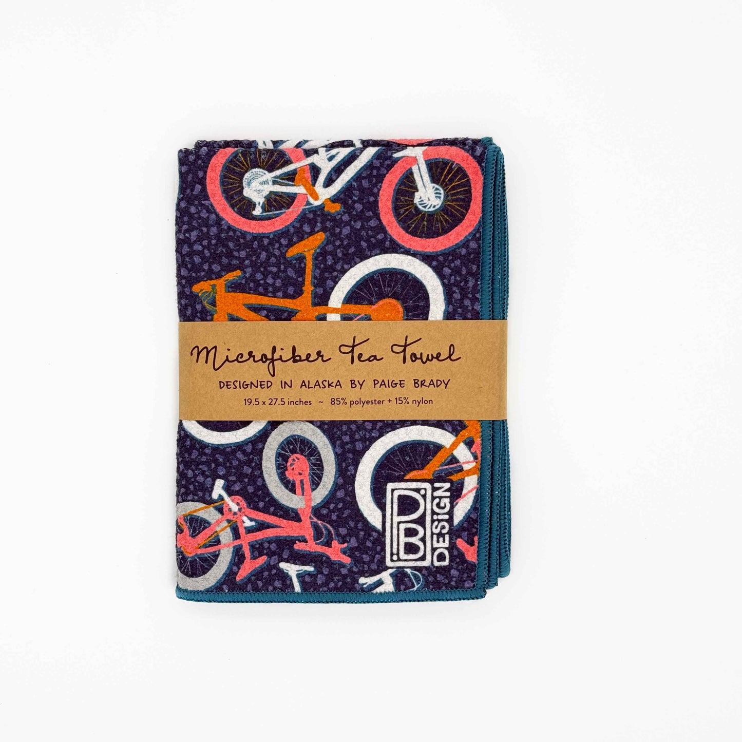 Mountain Bike Tea Towel - Navy Blue, Pink, & Burnt Orange