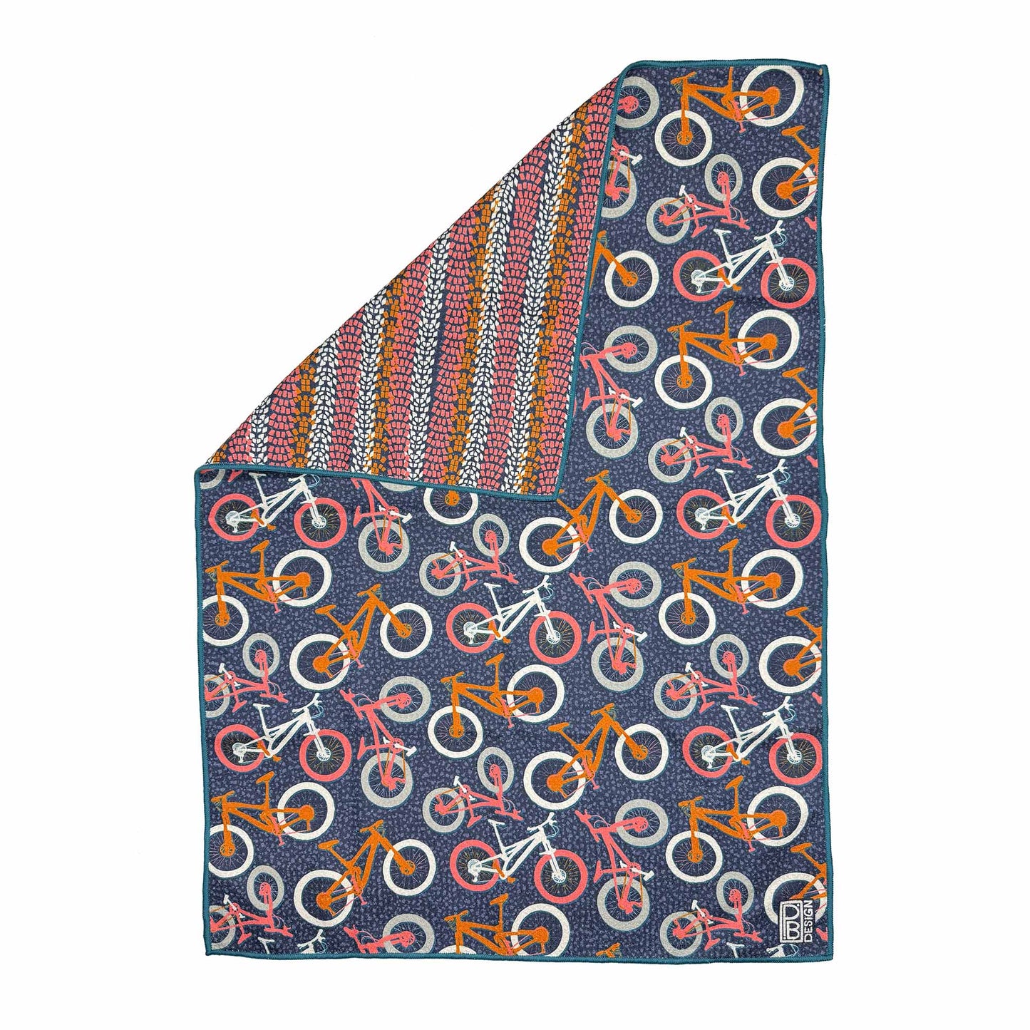 Mountain Bike Tea Towel - Navy Blue, Pink, & Burnt Orange