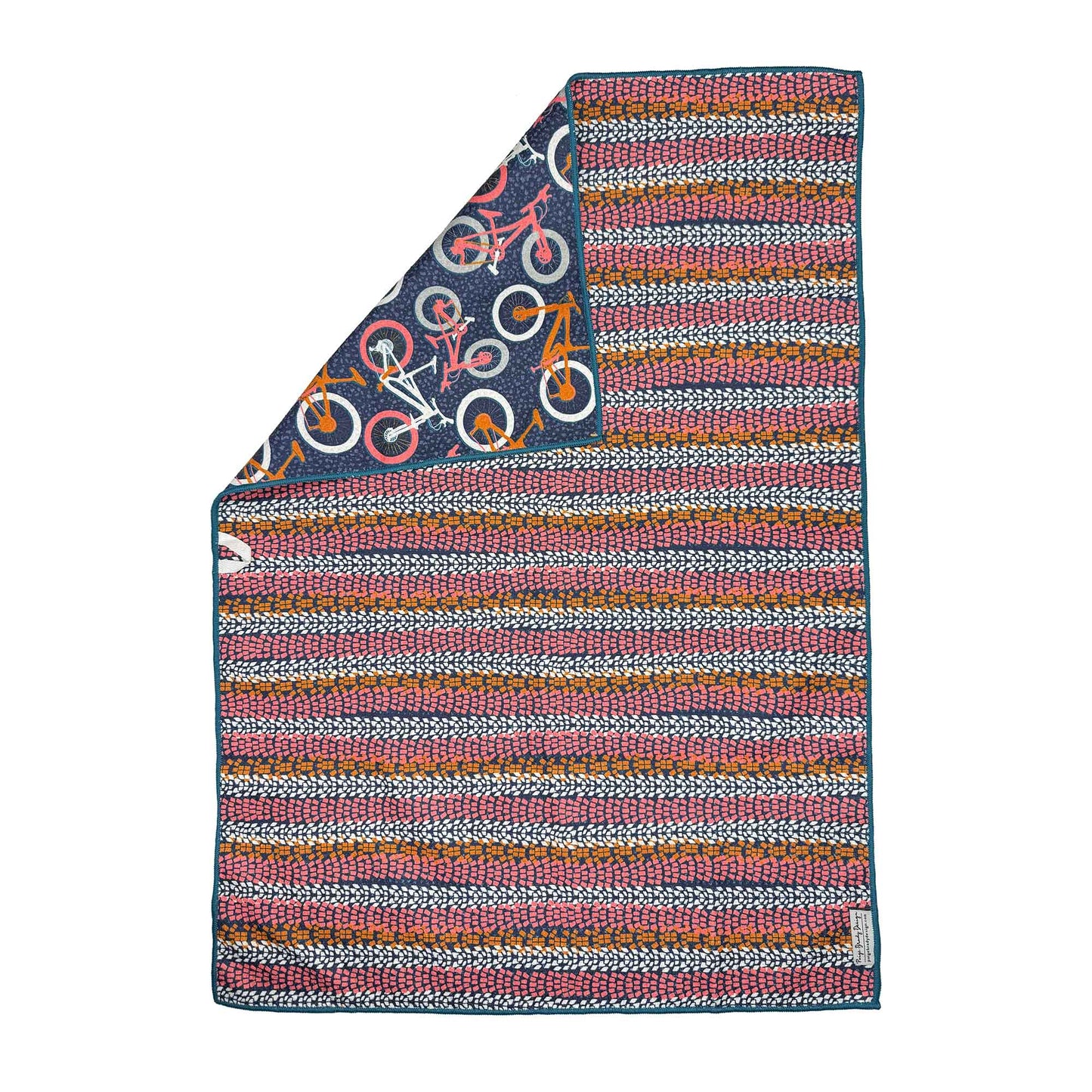 Mountain Bike Tea Towel - Navy Blue, Pink, & Burnt Orange