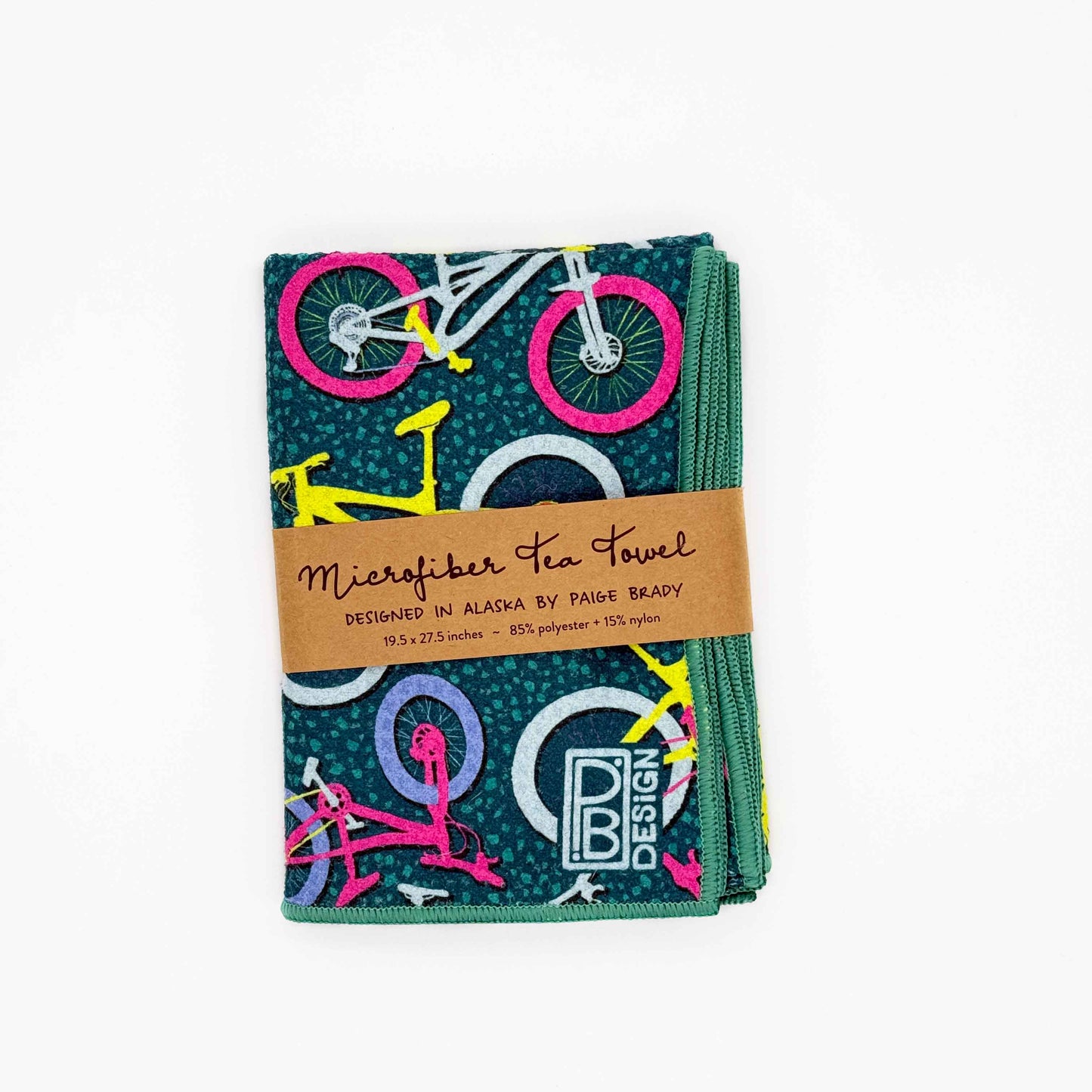 Mountain Bike Tea Towel - Teal, Pink, & Yellow
