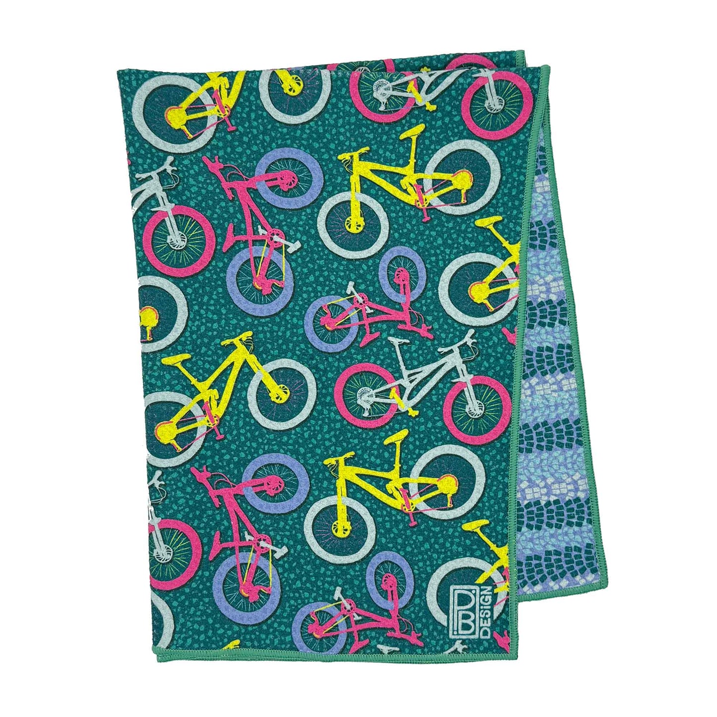 Mountain Bike Tea Towel - Teal, Pink, & Yellow