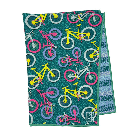 Mountain Bike Tea Towel - Teal, Pink, & Yellow