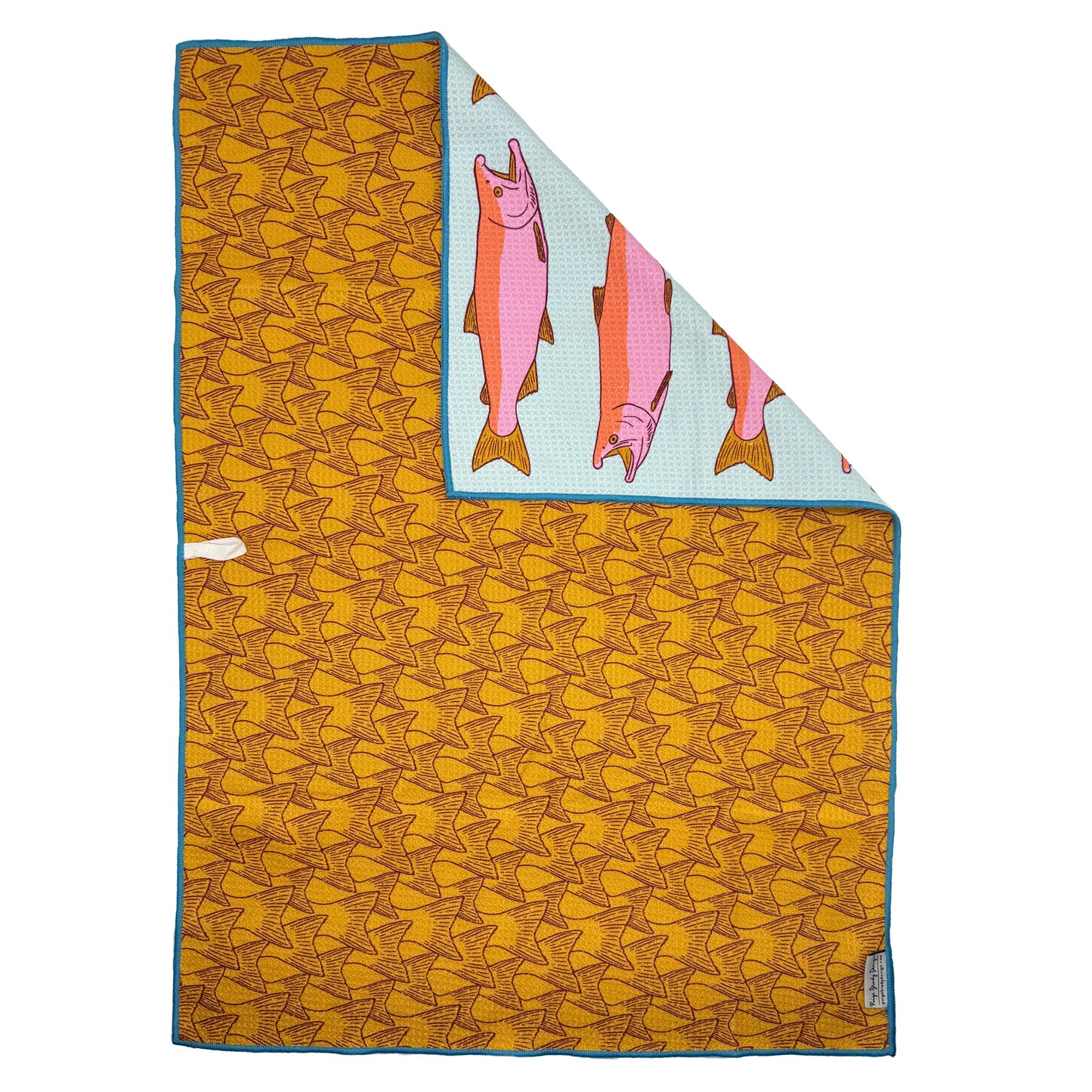 Large Salmon Tea Towel - Blue & Pink