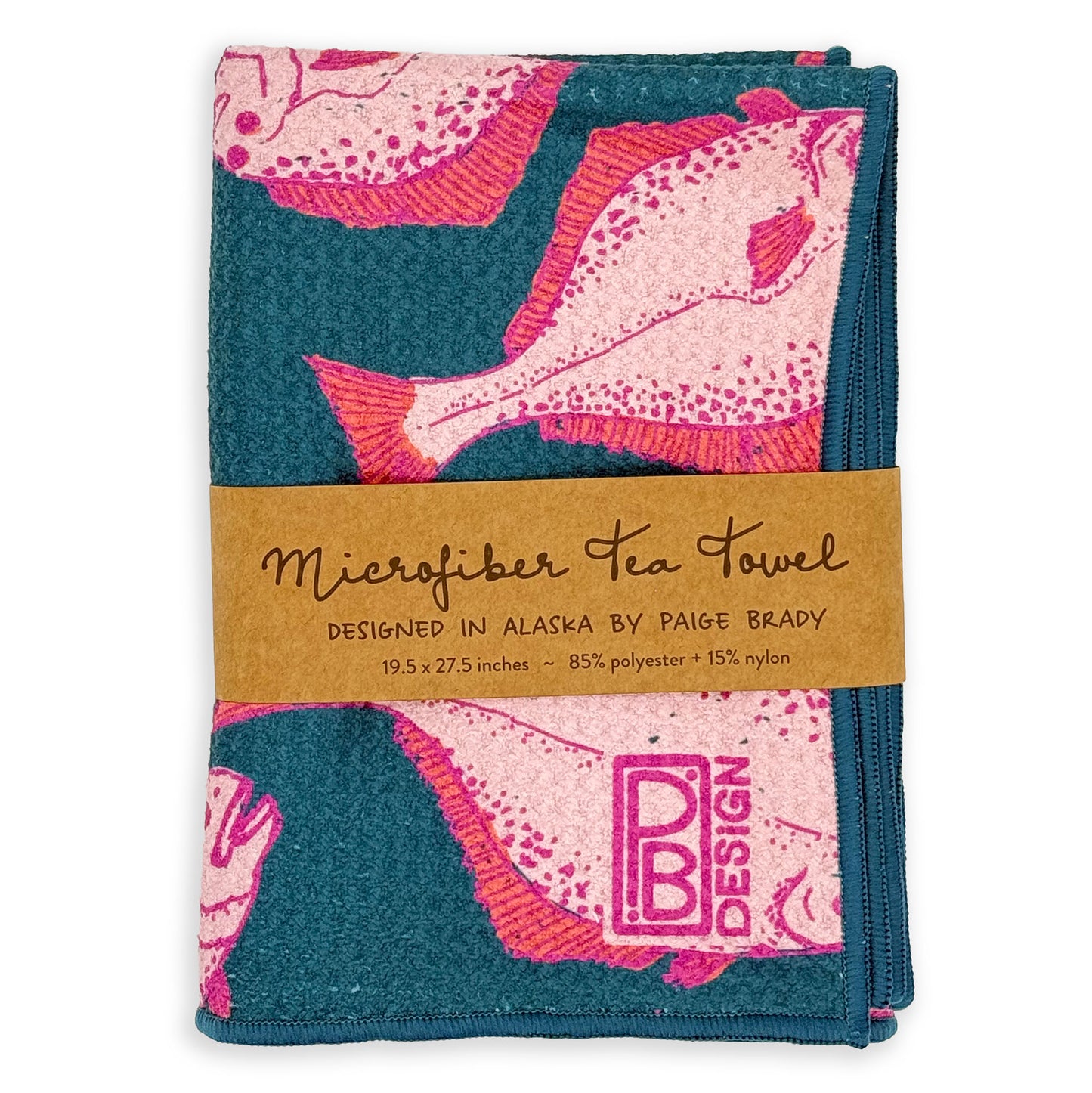 Halibut Tea Towel - Teal & Pink