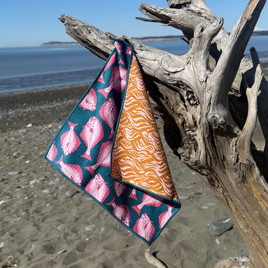 Halibut - Teal & Pink - Microfiber Washcloth