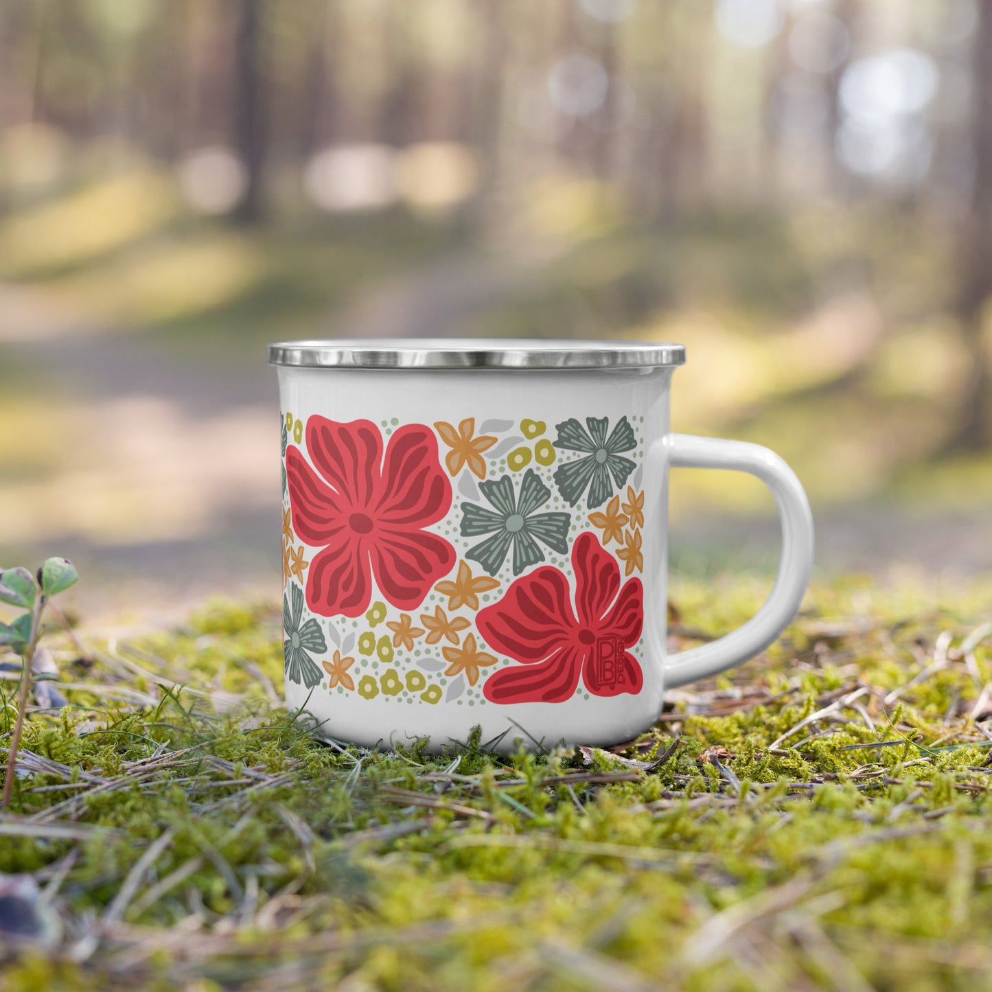Wildflower Enamel Mug - Magenta Grey