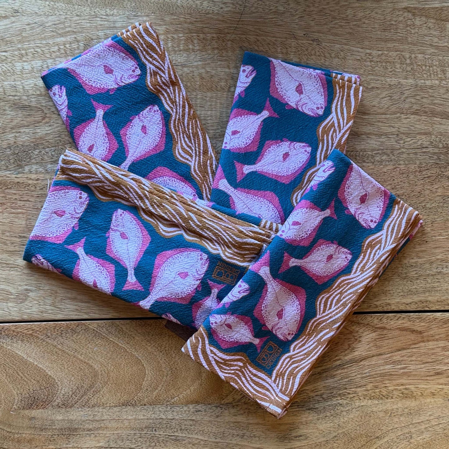 Halibut Cloth Napkins - Teal & Pink