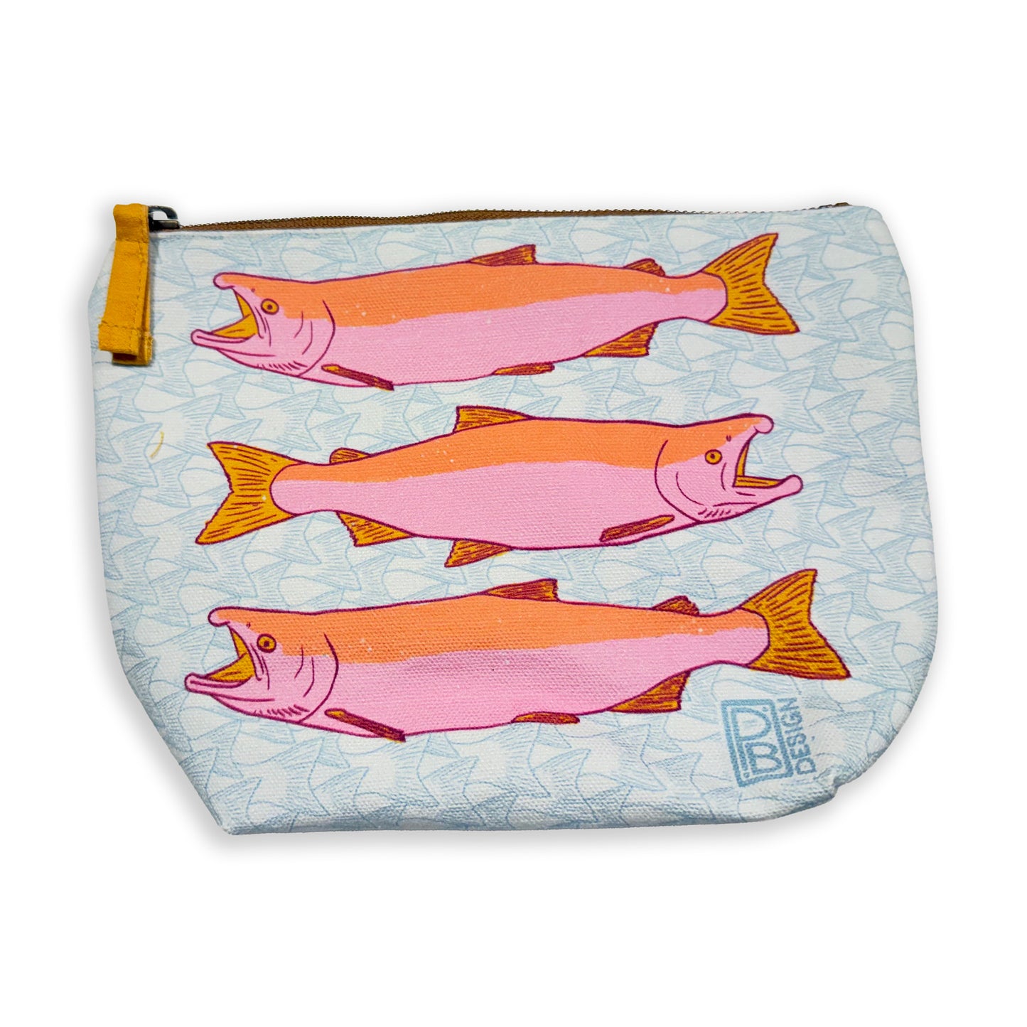Salmon - Blue & Pink - Gusseted Zipper Pouch