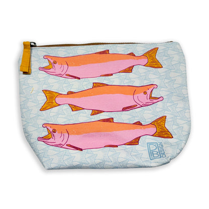 Salmon - Blue & Pink - Gusseted Zipper Pouch