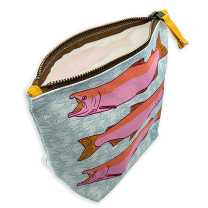 Salmon - Blue & Pink - Gusseted Zipper Pouch