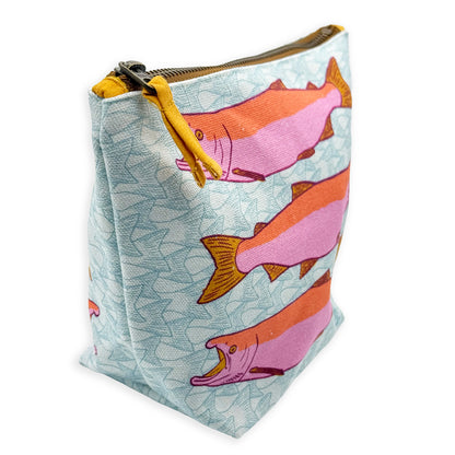 Salmon - Blue & Pink - Gusseted Zipper Pouch