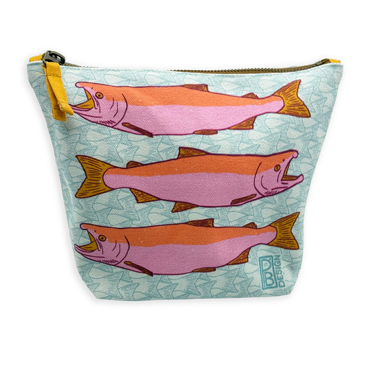 Salmon - Blue & Pink - Gusseted Zipper Pouch