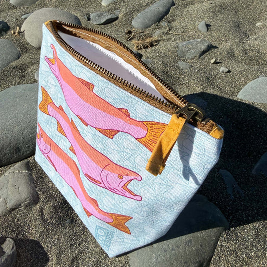 Salmon - Blue & Pink - Gusseted Zipper Pouch
