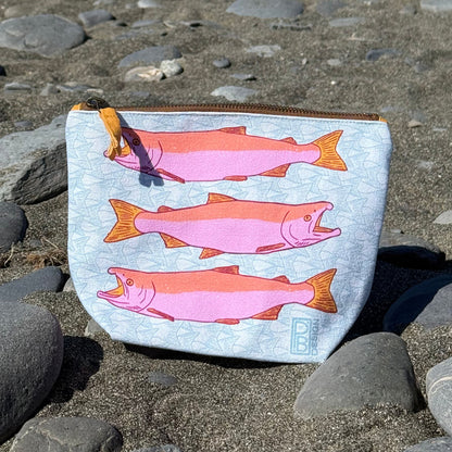 Salmon - Blue & Pink - Gusseted Zipper Pouch
