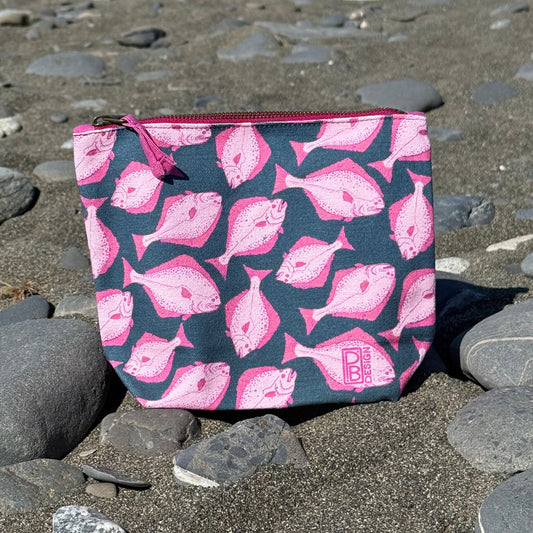Halibut - teal & pink - Gusseted Zipper Pouch
