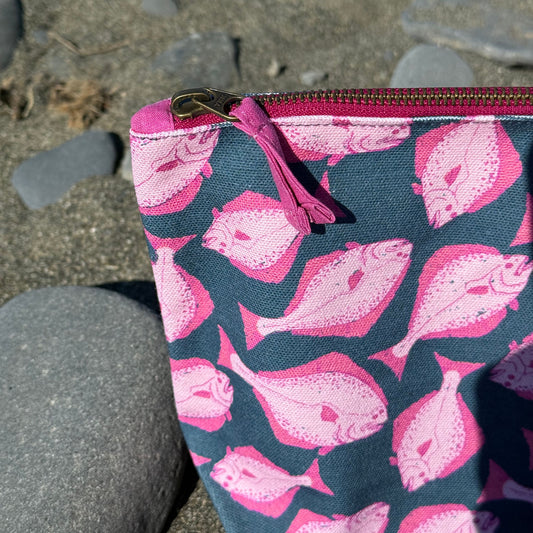 Halibut - teal & pink - Gusseted Zipper Pouch