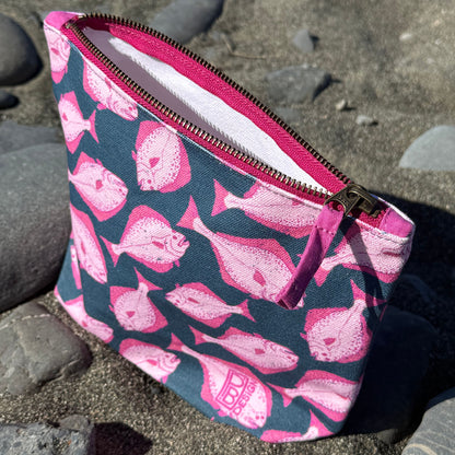 Halibut - teal & pink - Gusseted Zipper Pouch