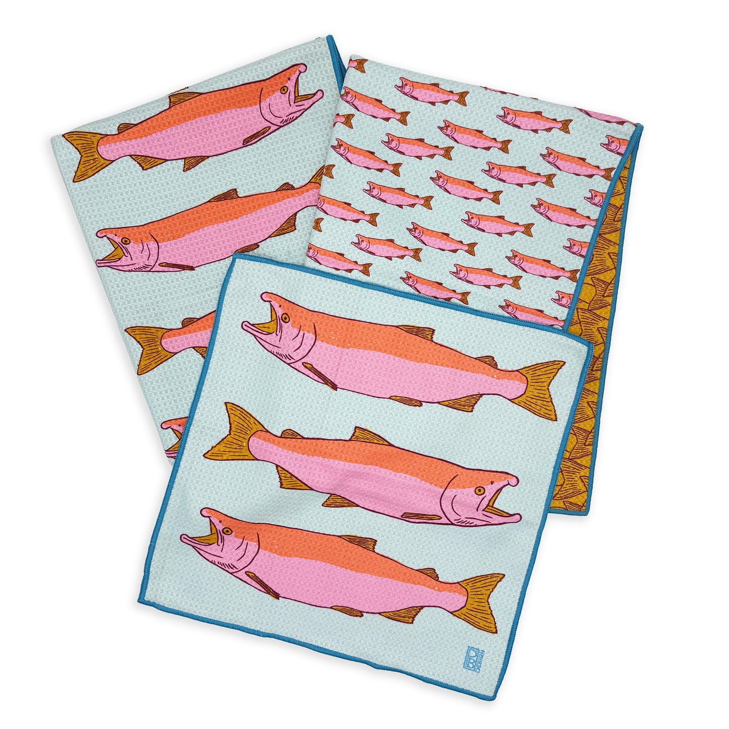 Salmon Towel Set - Light Blue & Pink