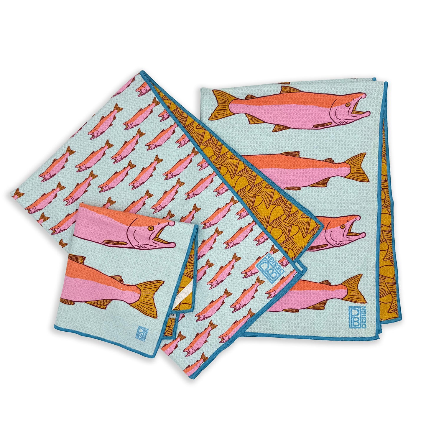 Salmon Towel Set - Light Blue & Pink