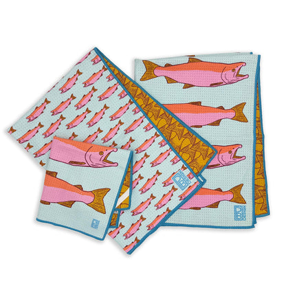 Salmon Towel Set - Light Blue & Pink