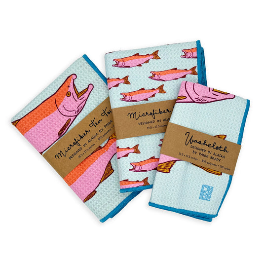 Salmon Towel Set - Light Blue & Pink