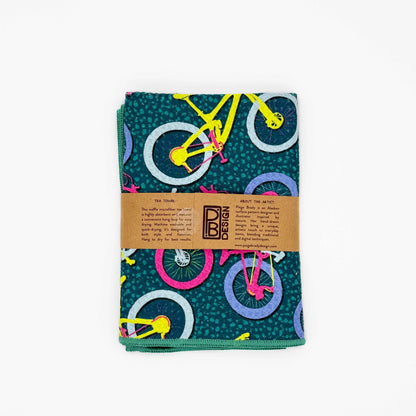 Mountain Bike Tea Towel - Teal, Pink, & Yellow
