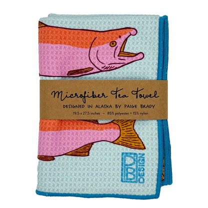 Large Salmon Tea Towel - Blue & Pink