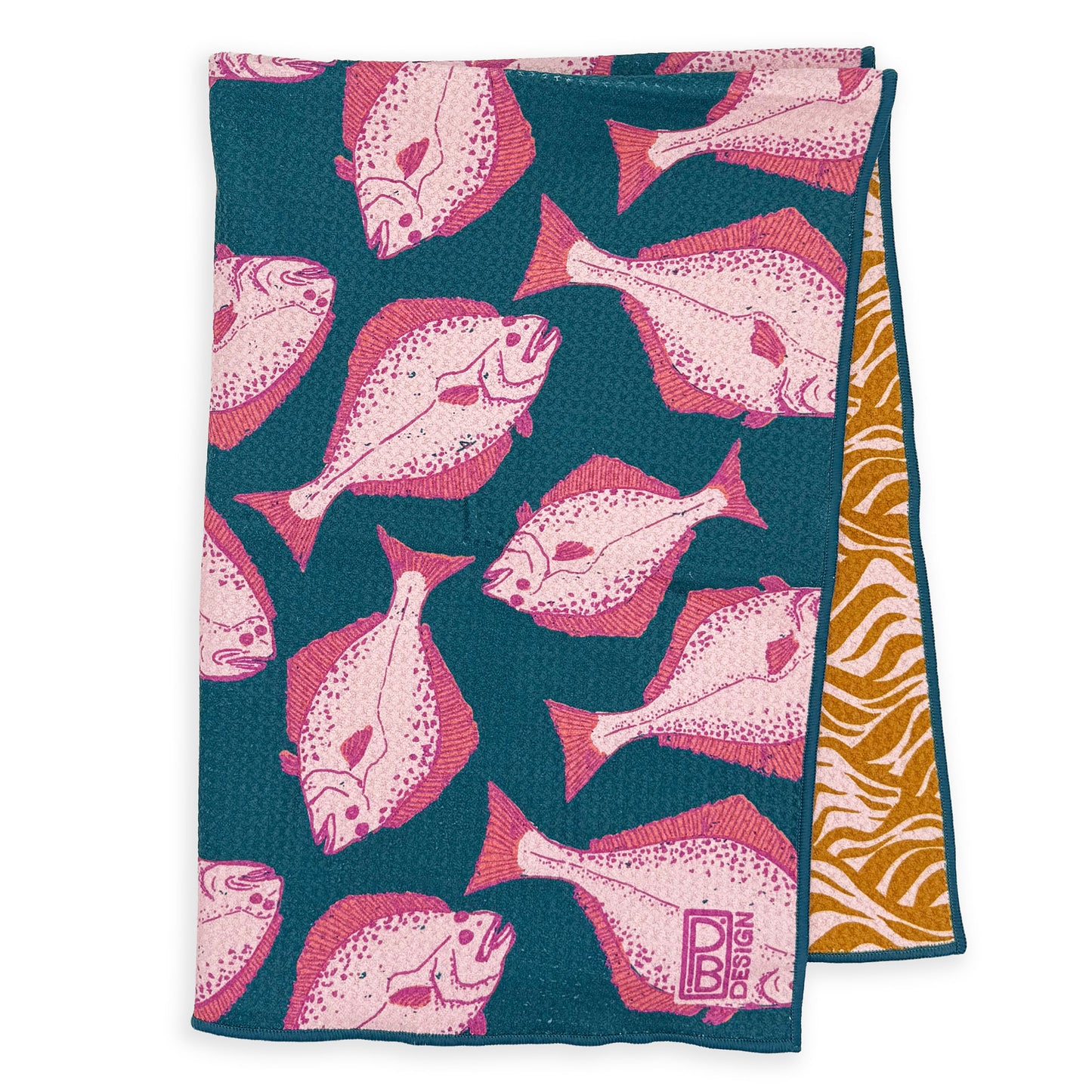 Halibut Tea Towel - Teal & Pink