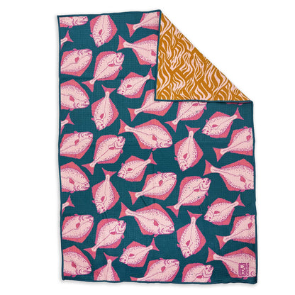 Halibut Tea Towel - Teal & Pink