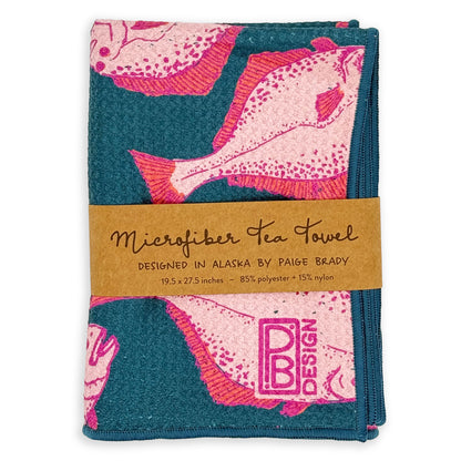 Halibut Tea Towel - Teal & Pink