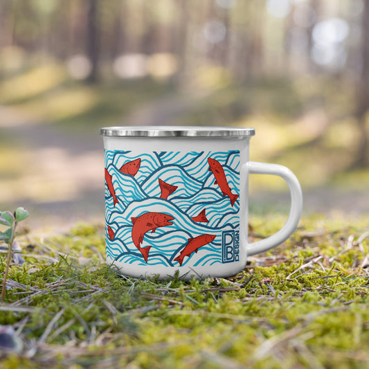 Jumping Salmon Enamel Mug